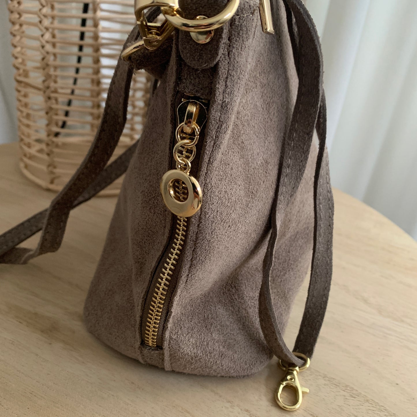Stijlvolle tas suèdine leder Taupe