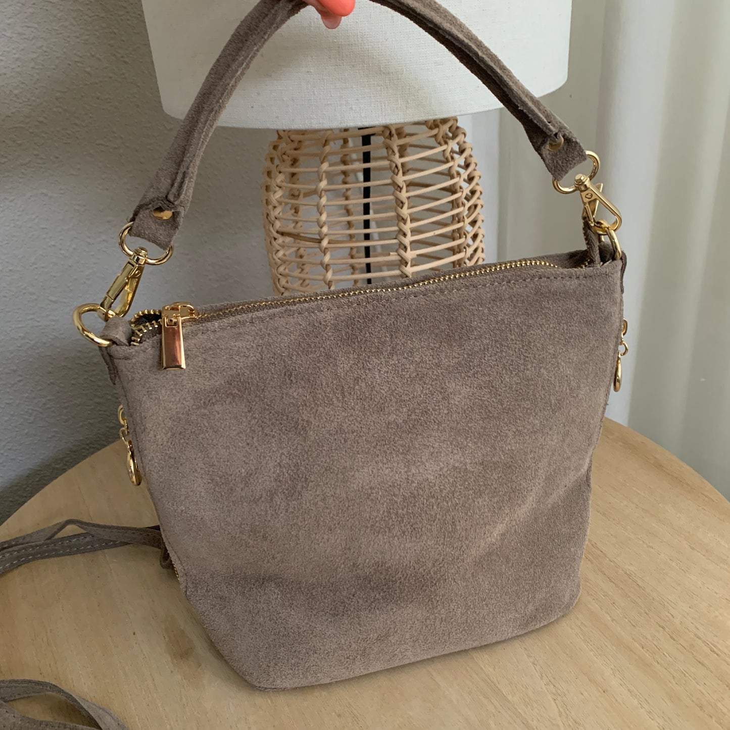 Stijlvolle tas suèdine leder Taupe