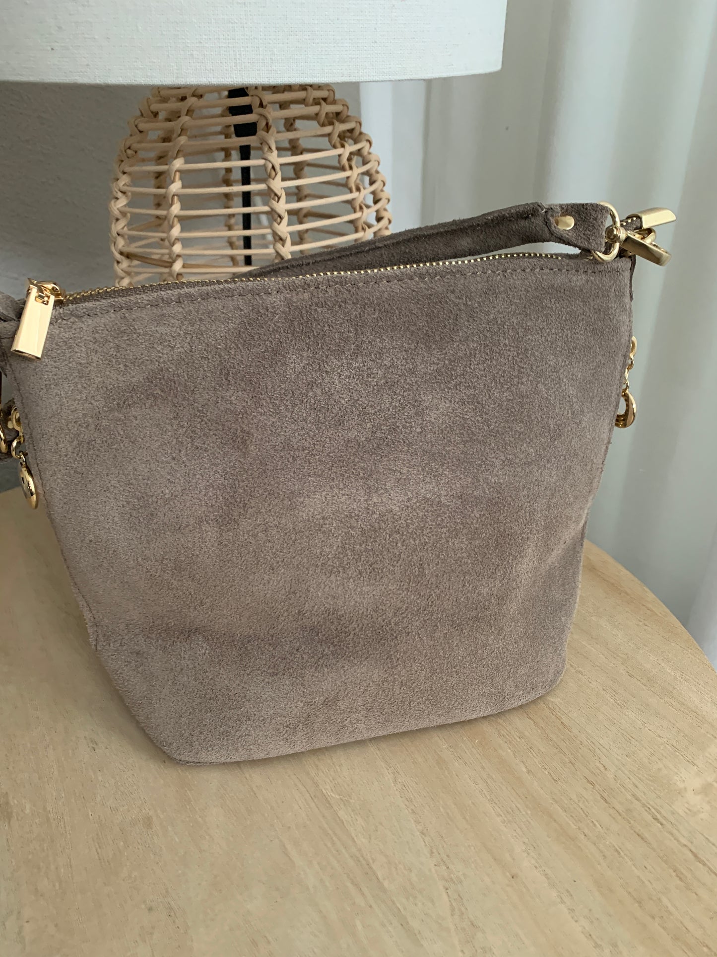 Stijlvolle tas suèdine leder Taupe