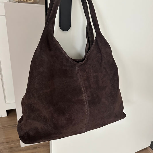 Suède lederen schoudertas 'Lien' Chocobruin