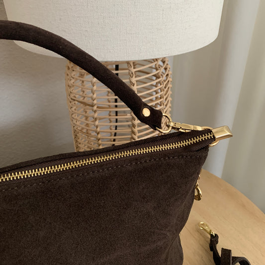 Stijlvolle tas suèdine leder warm Chocobruin