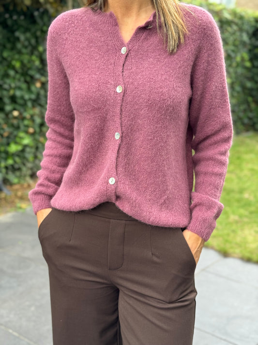 Vestje met knoopjes ronde hals Diep Roze