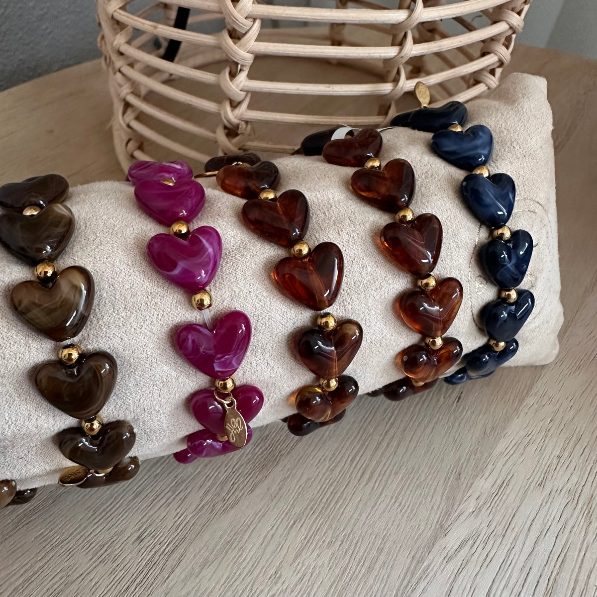 Kralenarmband hartjes Blauw