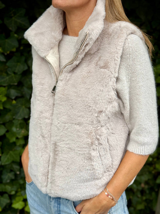 Gilet met rits- Fluffy Crème