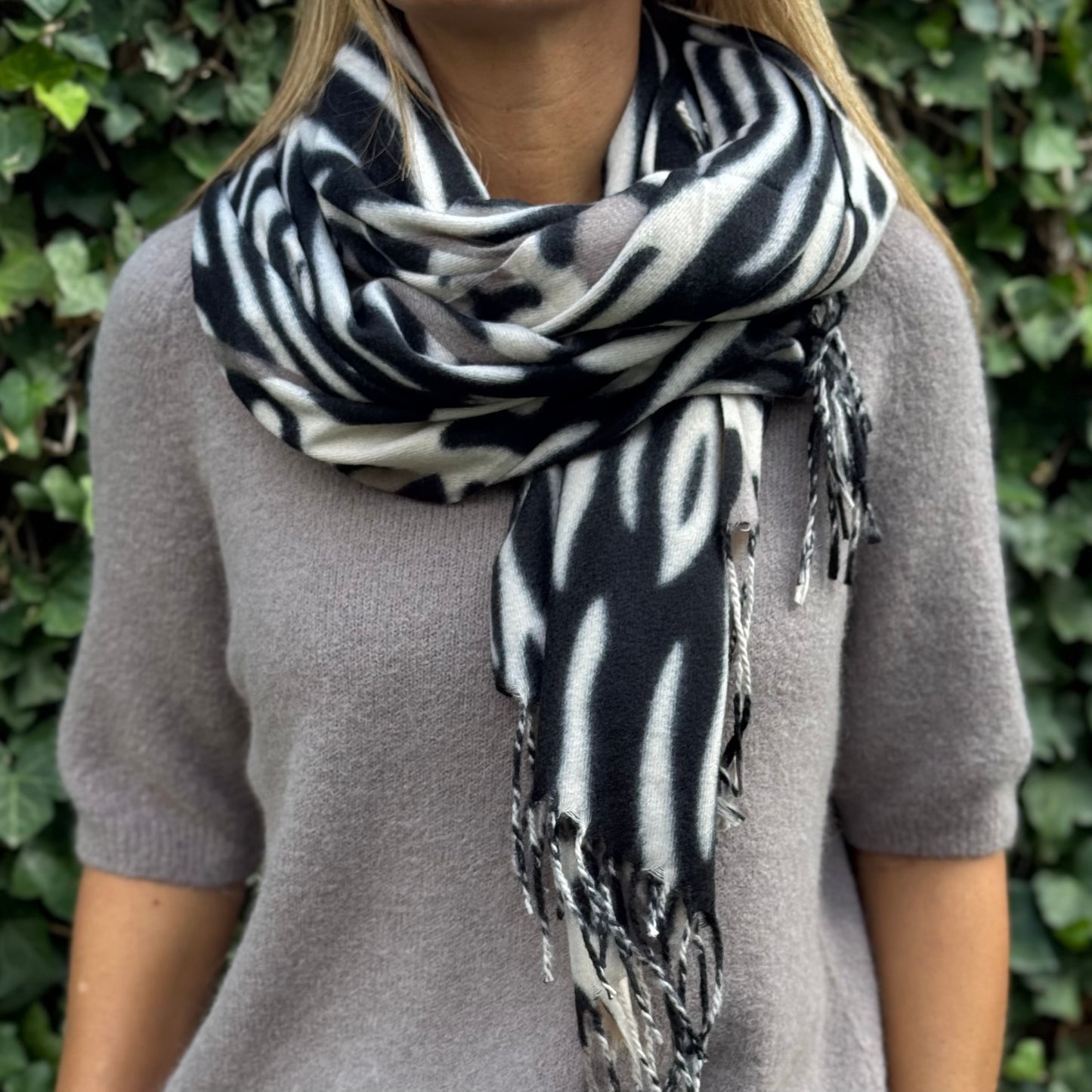 Sjaal Zebra/Panter Ecru/Taupe/Zwart