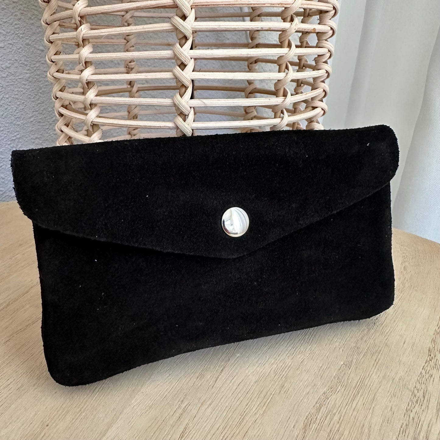 Italiaans suède leder portemonnee Large Zwart