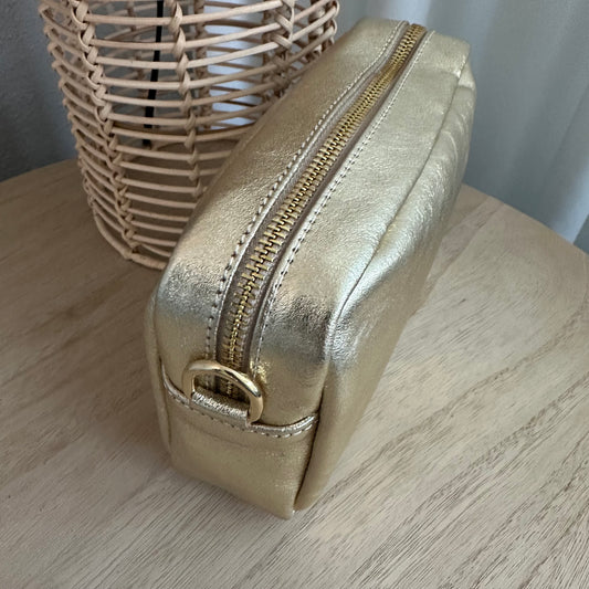 Lederen crossbody tas Goud ‘Tassel’ met gouden ritsje