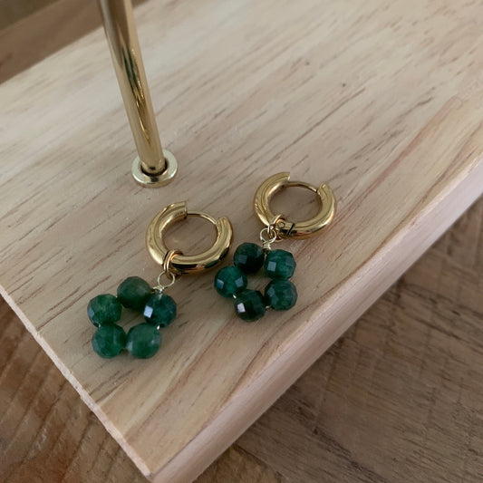 Oorring met hanger Groene bloem