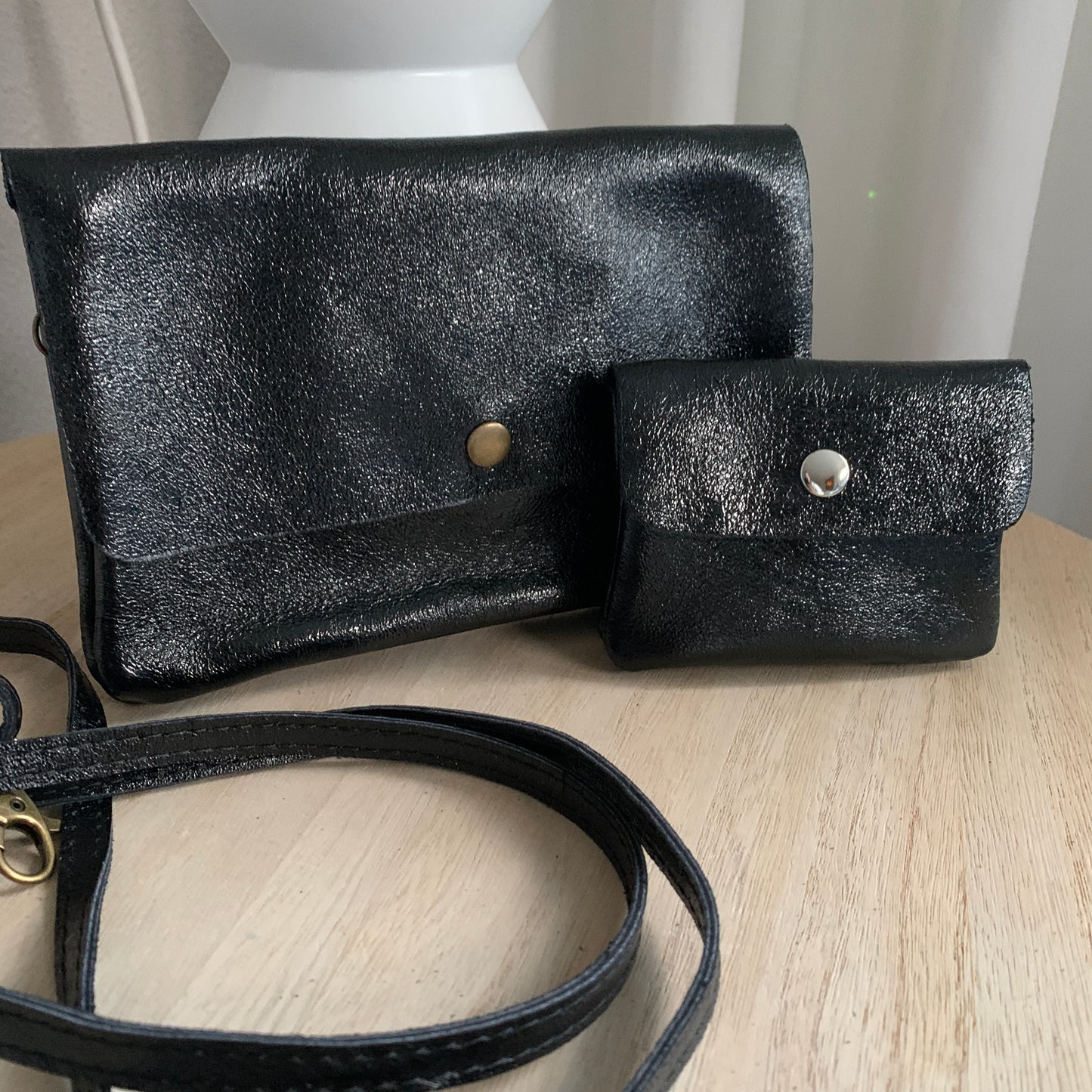 Lederen party tasje glans Zwart