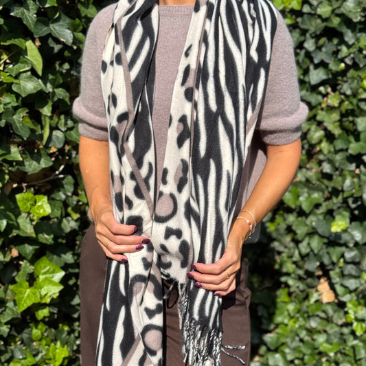 Sjaal Zebra/Panter Ecru/Taupe/Zwart
