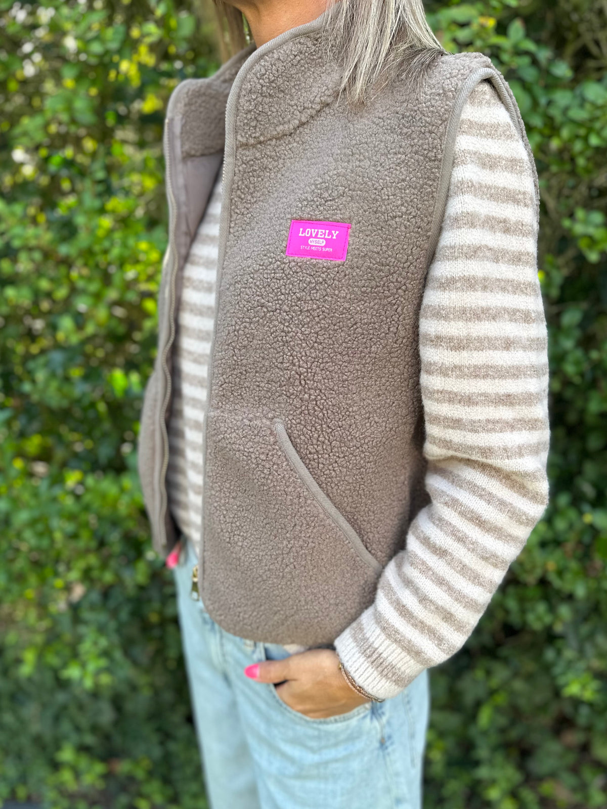 Teddy gilet Taupe patch