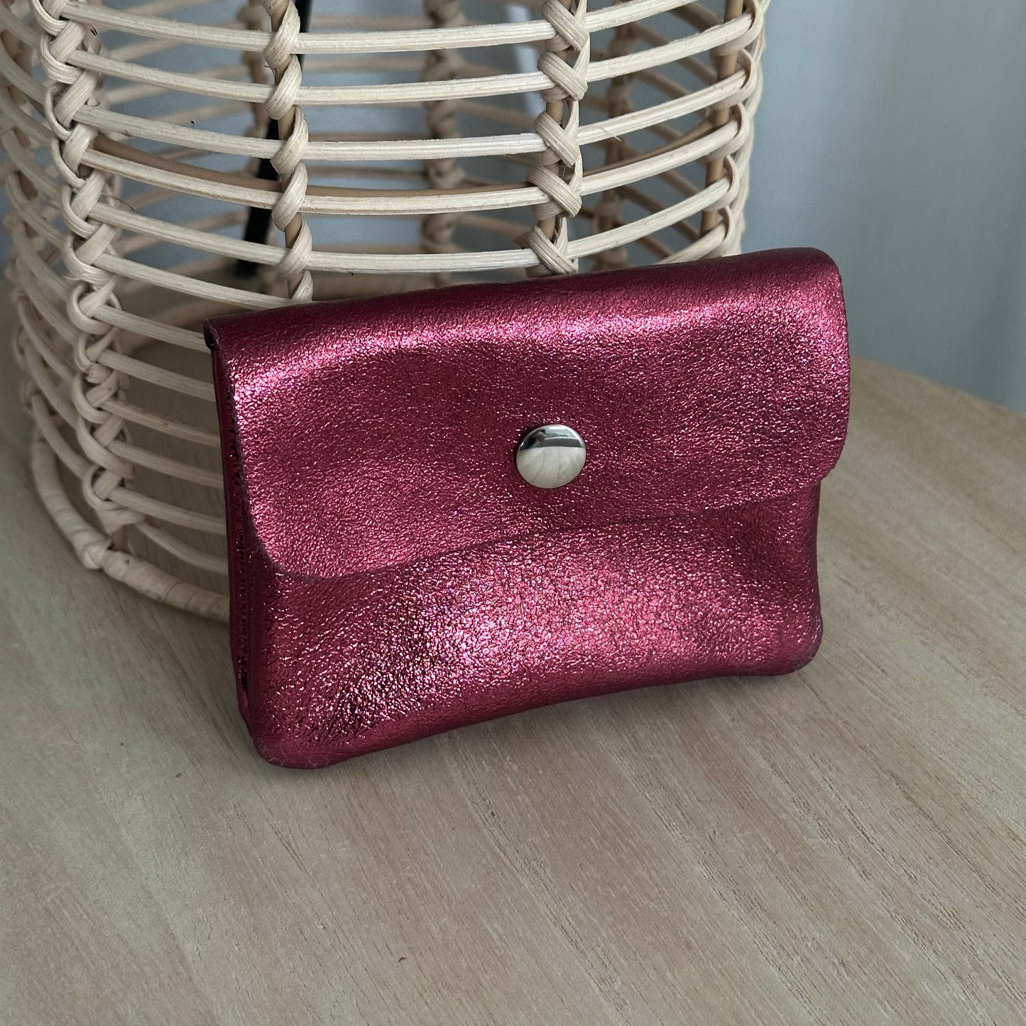 Italiaans leder portemonnee Metallic Dieprood/Bordeaux