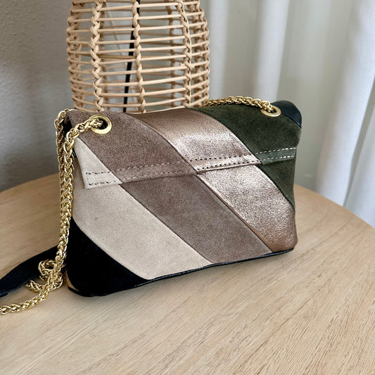 Rainbow Metallic schoudertas Zwart/Brons/Groen/Taupe