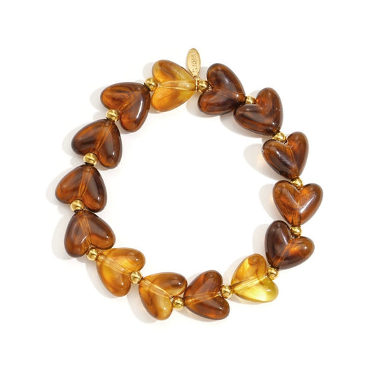 Elastieken hartjes armband Bruin