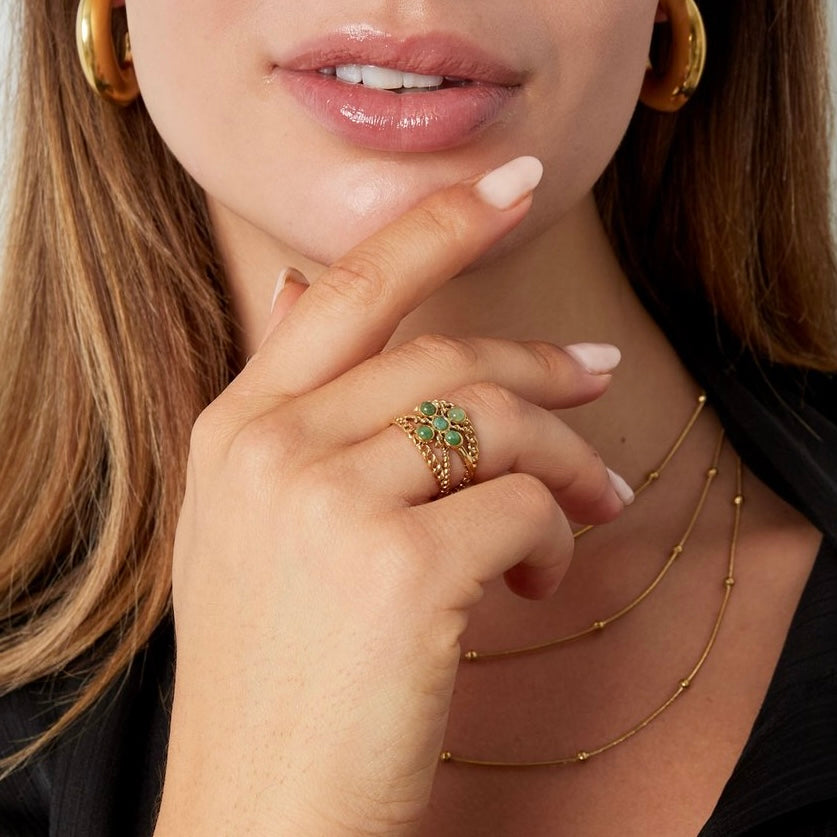 Ring groene steentjes- One Size
