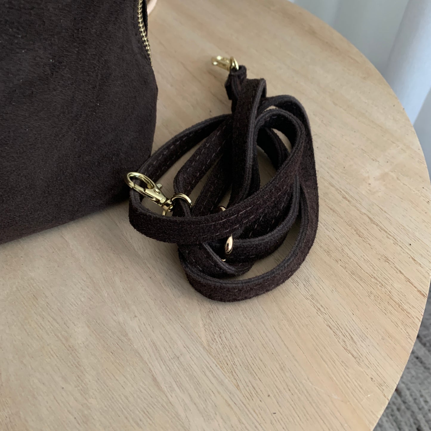 Stijlvolle tas suèdine leder warm Chocobruin