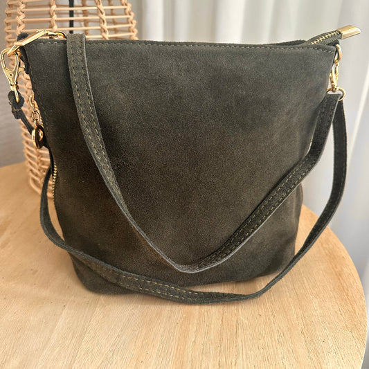 Stijlvolle tas suèdine leder Donkergroen