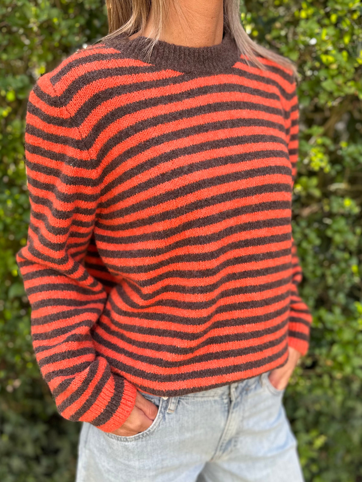 Trui Streep Oranje/Bruin one Size