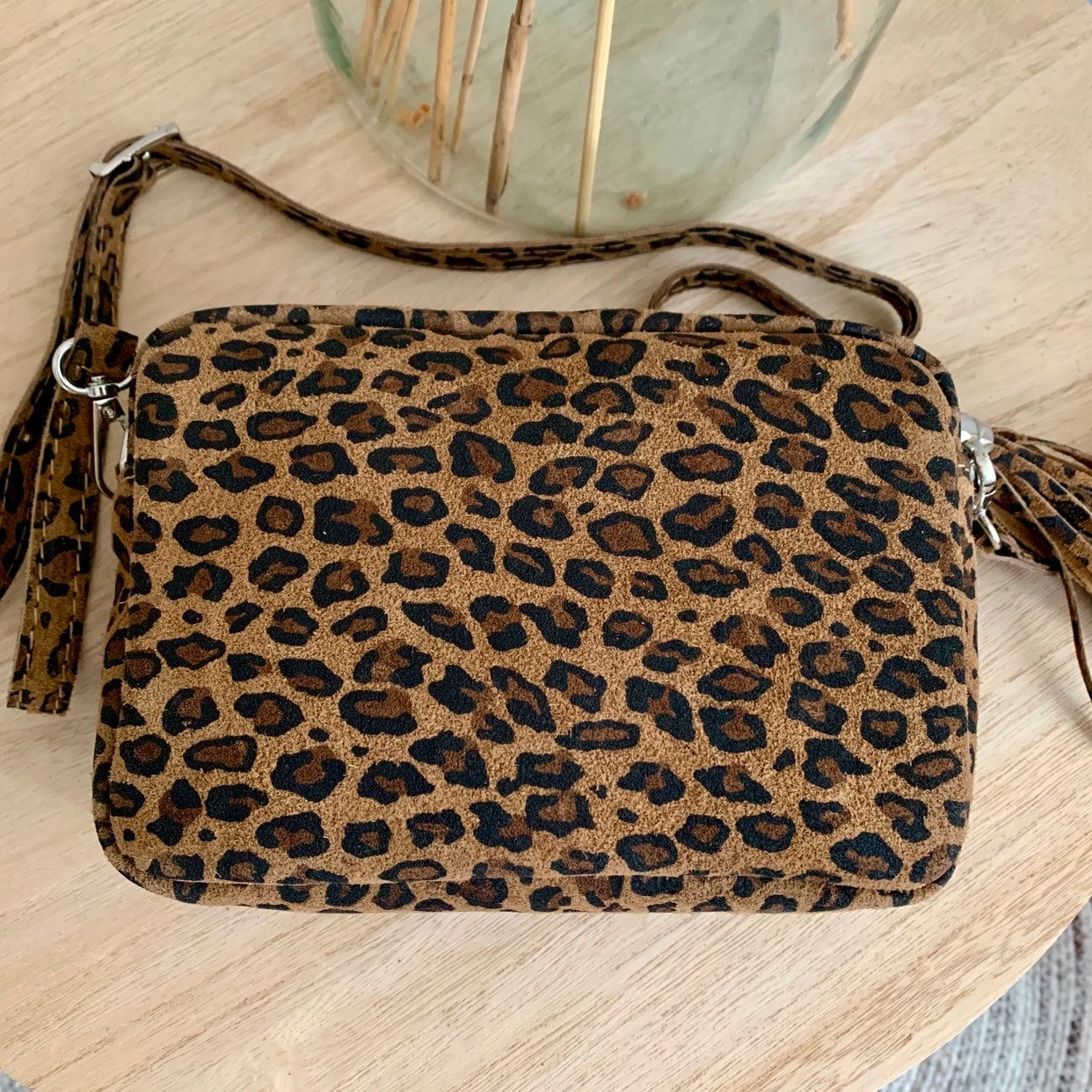 Echt leder panterprint tas