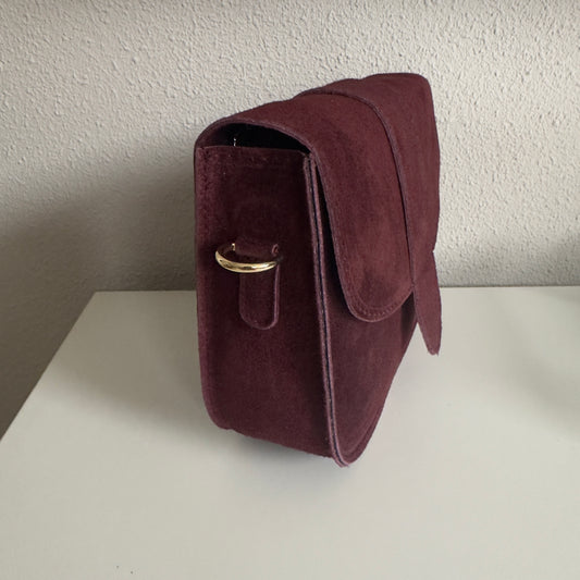 Schoudertas ‘Maan’ suède leder Burgundy