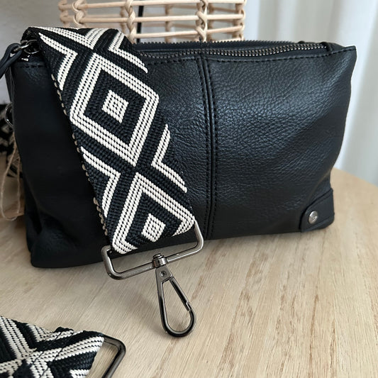 Schoudertasje/crossbody 'Castel' inclusief twee banden Zwart