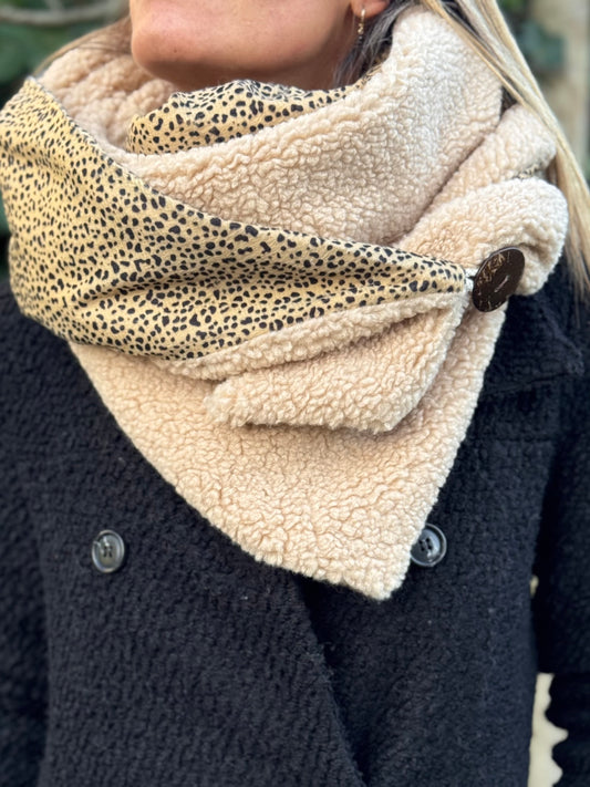 Teddy sjaal 'Two Side' Beige/cheeta
