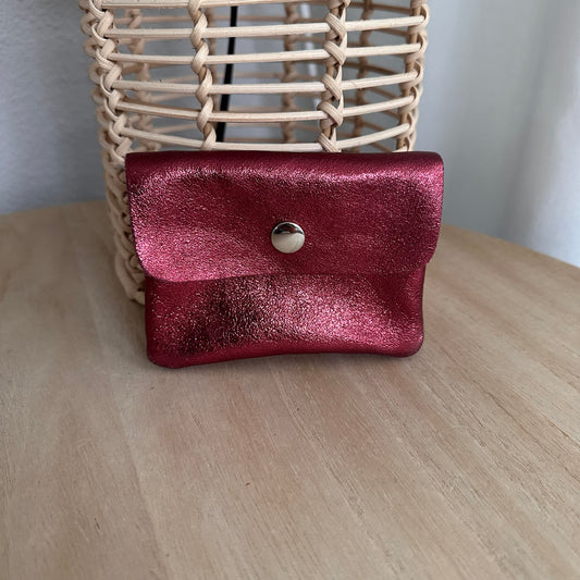 Italiaans leder portemonnee Metallic Dieprood/Bordeaux
