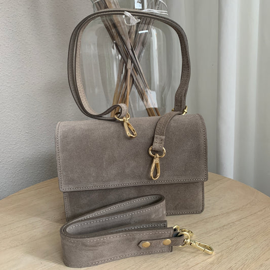 Prachtige stijlvolle leder suèdine tas ‘Mud’ kleur