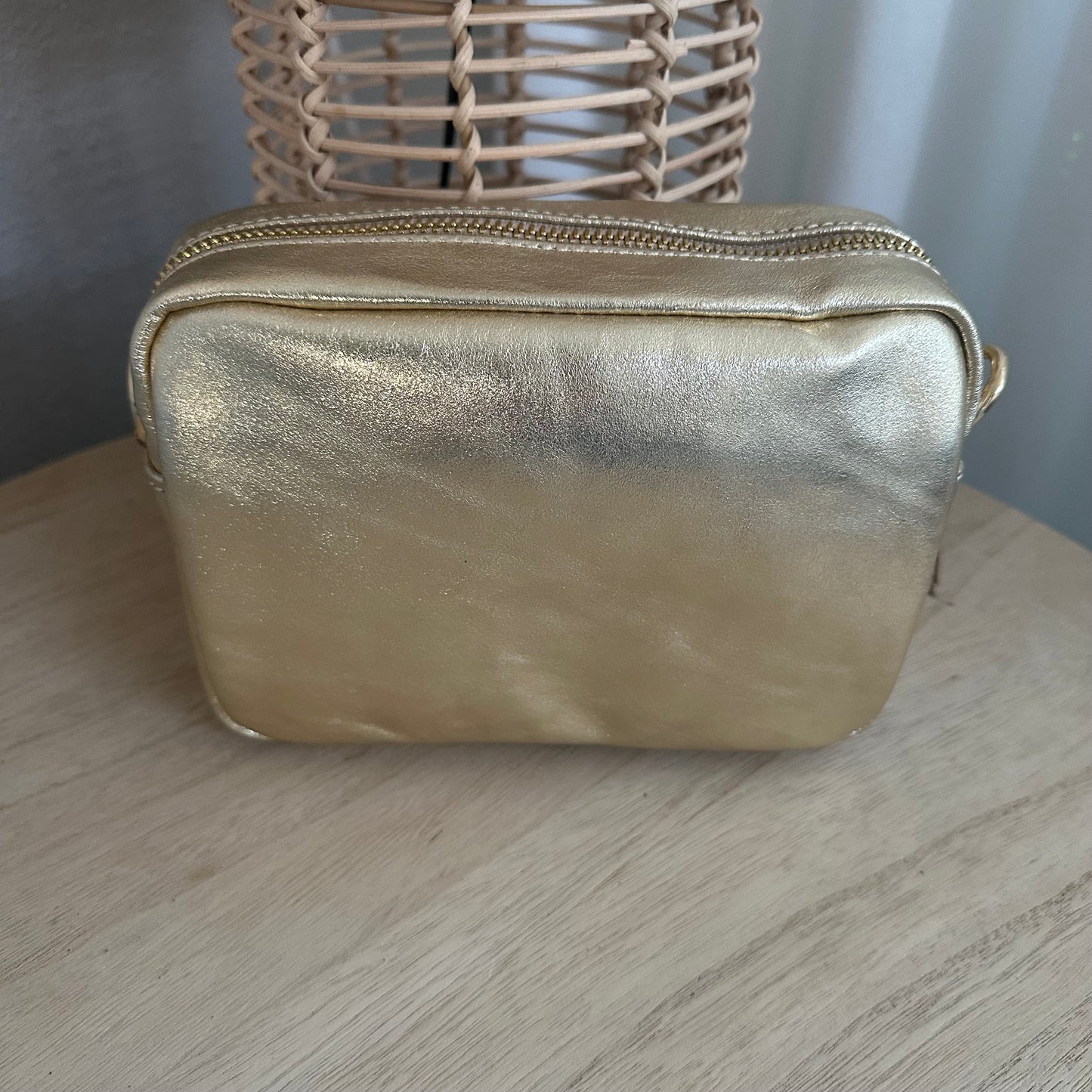 Lederen crossbody tas Goud ‘Tassel’ met gouden ritsje