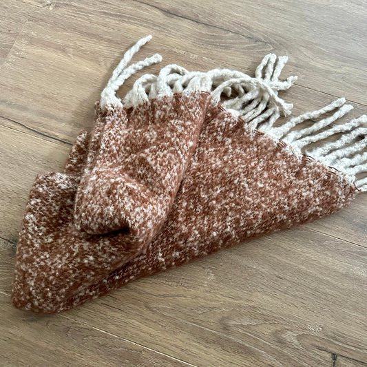 Sjaal recht bruin/beige met franjes