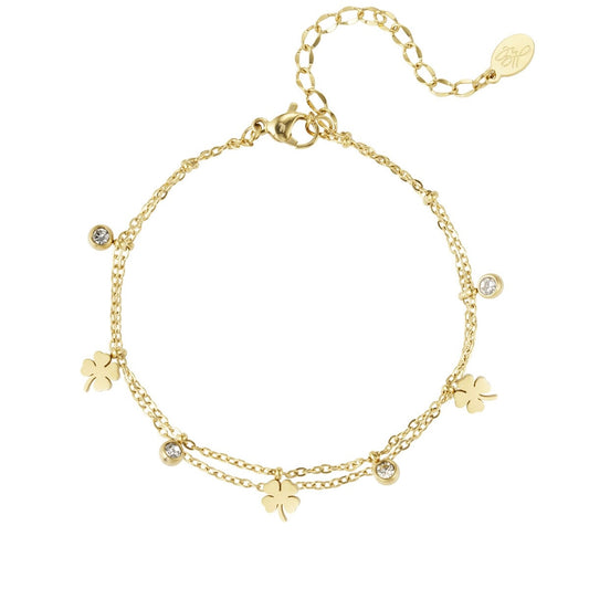 Bedelarmbandje met klavertjes en diamantjes Goud