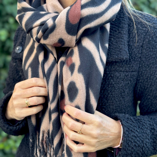 Sjaal Zebra/Panter Camel/zwart/Bruin
