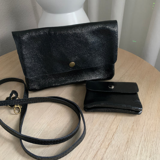 Lederen party tasje glans Zwart