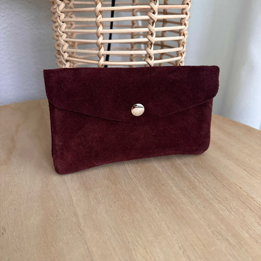 Italiaans suède leder portemonnee Large Bordeaux/Burgundy