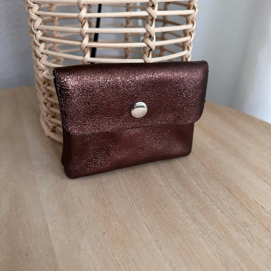Italiaans leder portemonnee Metallic Chocobruin