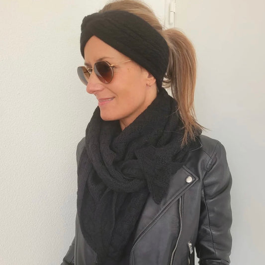 Sjaal gebreid patroon Zwart