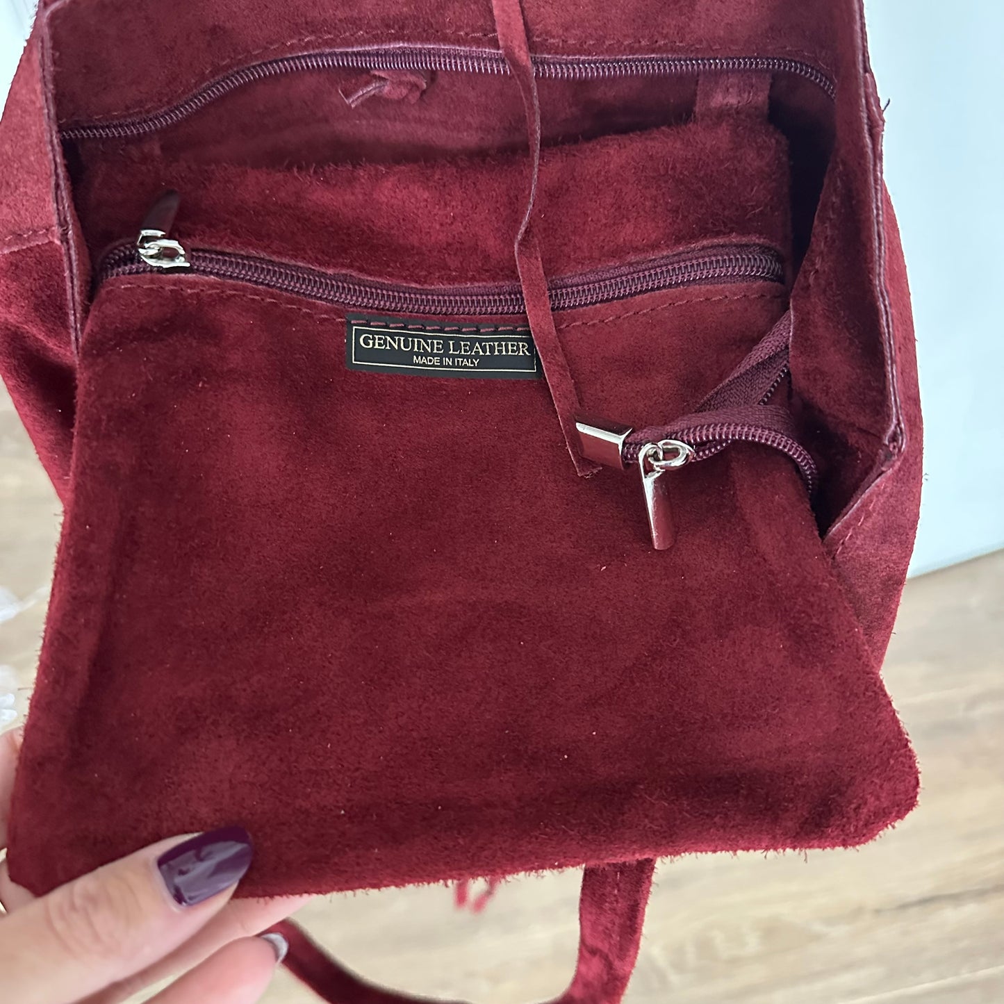 Prachtige suéde lederen shopper Dieprood
