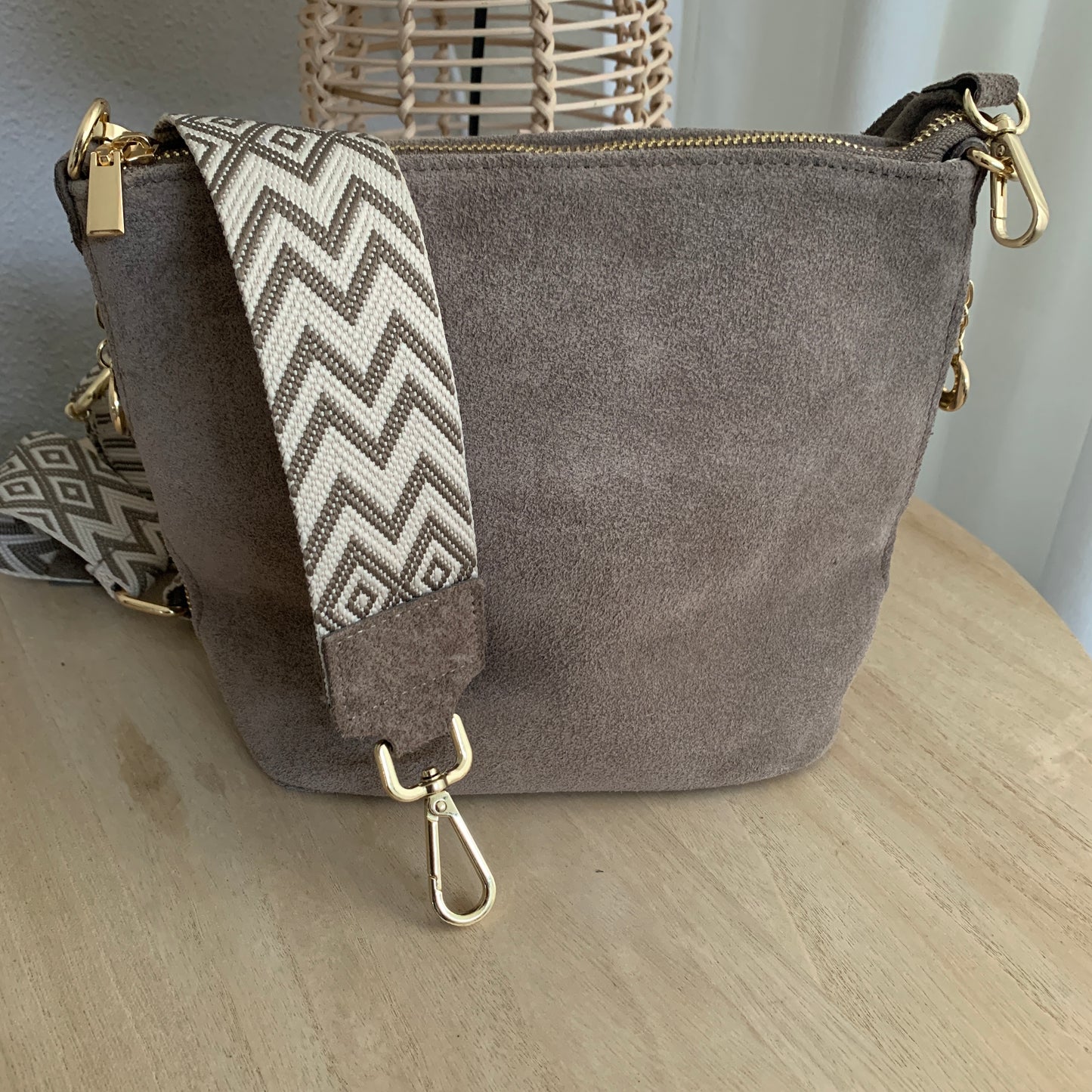 Stijlvolle tas suèdine leder Taupe