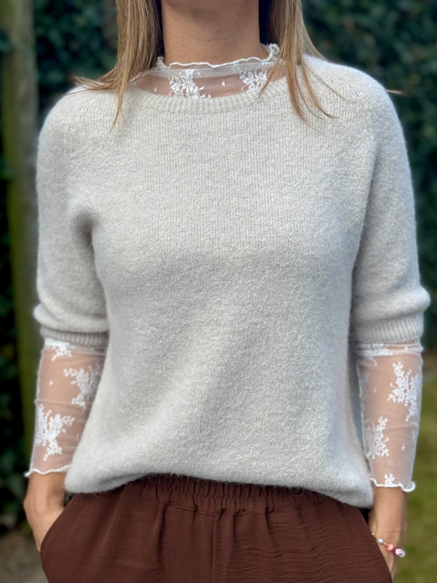 Kanten Top Wit driekwart mouw