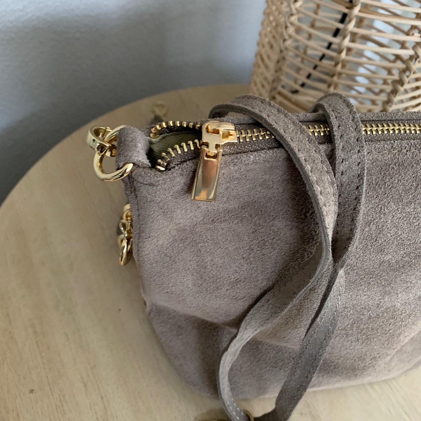 Stijlvolle tas suèdine leder Taupe