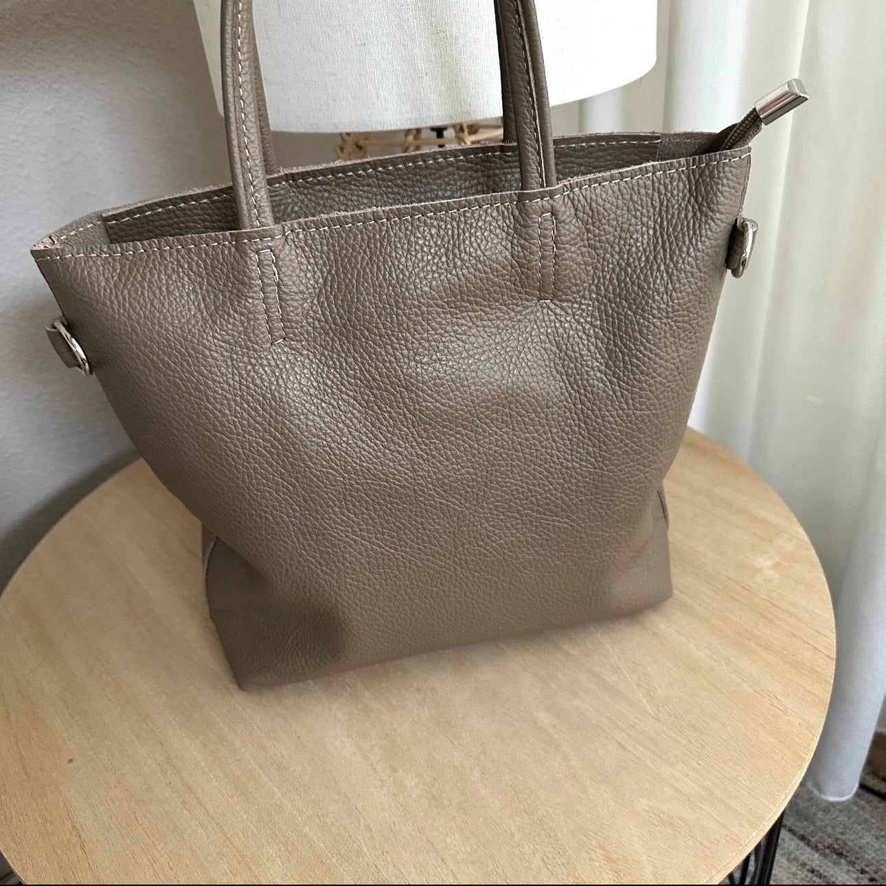 Lederen handtas Taupe