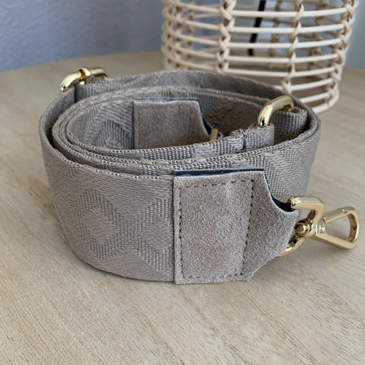 Schouderband breed Beige suèdine Gouden beslag