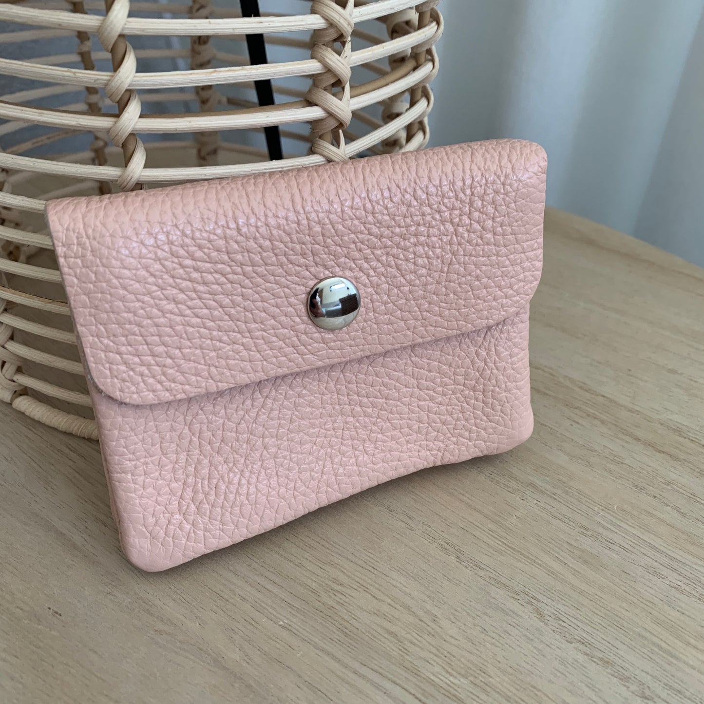 Italiaans leder portemonnee Poederroze