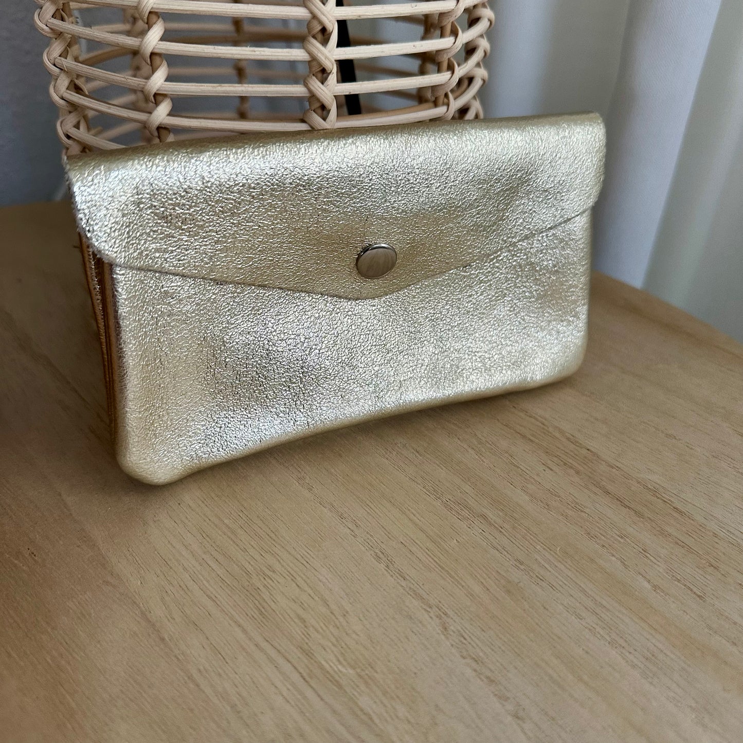 Italiaans leder portemonnee Large Goud metallic