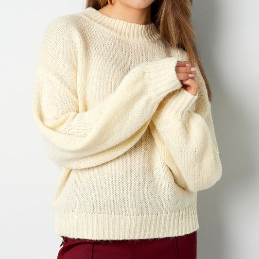 Basic trui Off White/zacht geel