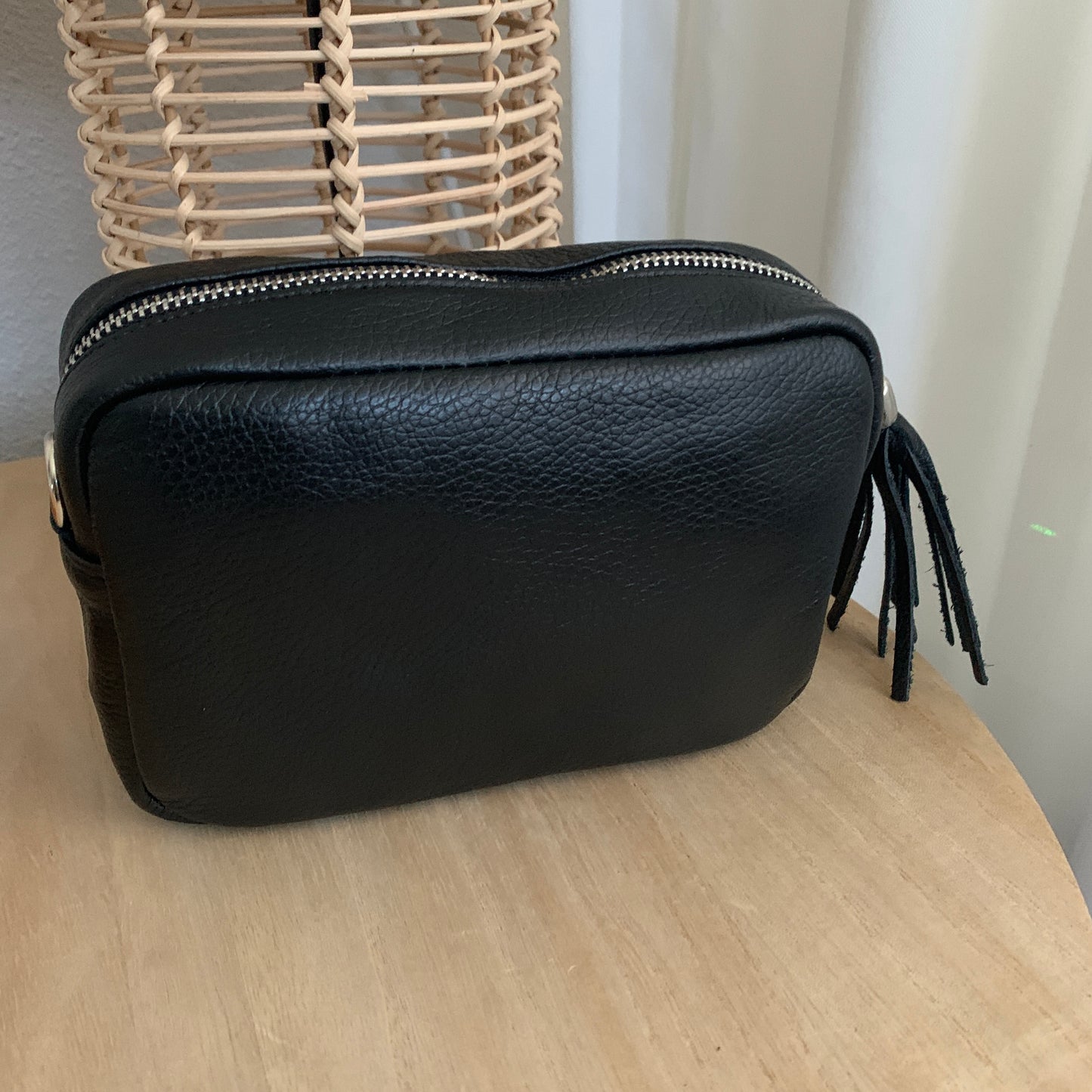 Lederen crossbody tas ‘Tassel’ zilveren rits