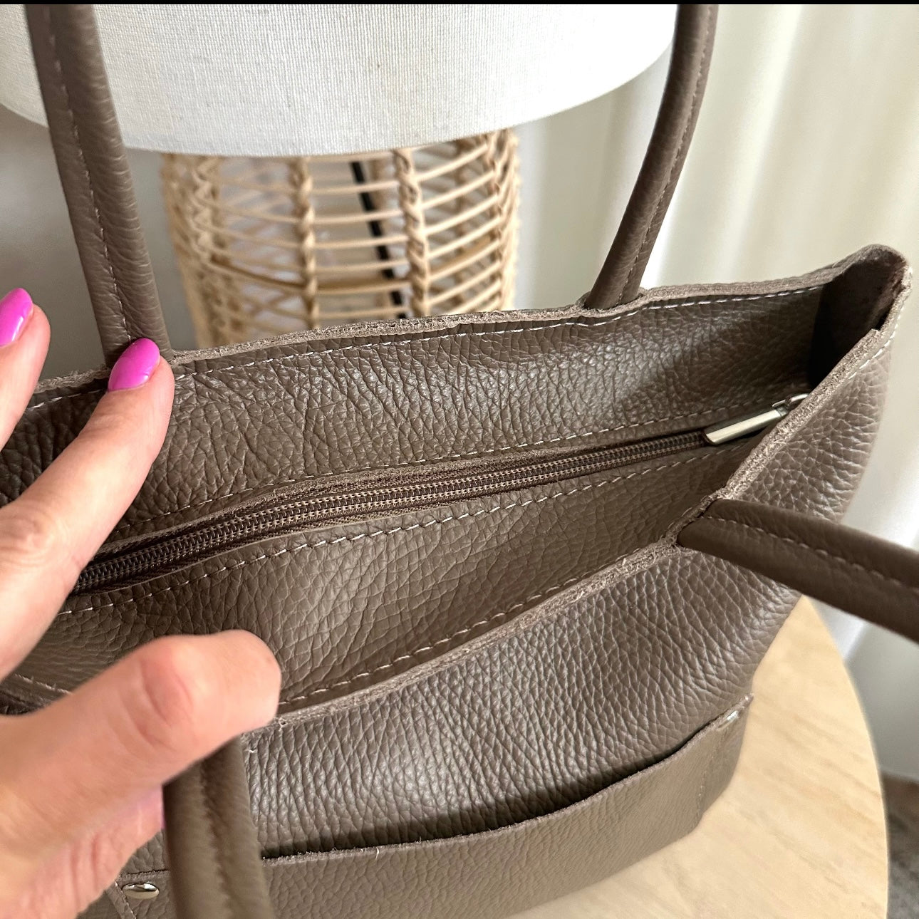 Lederen handtas Taupe