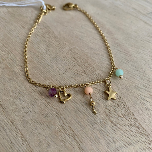 Armbandje met fijne bedeltjes sterretje-hartje