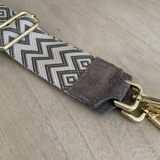 Schouderband breed Taupe suèdine Gouden beslag