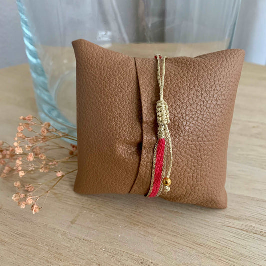 Touwtjes/stof armbandje Pink/Goud